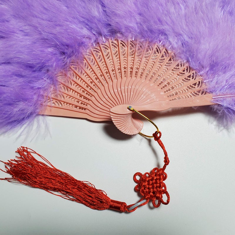HAPPY FEATHER مروحة يد من ريش المارابو السعيد، طراز فلابر من عشرينيات القرن الماضي لمناسبات الأزياء والرقص - بنفسجي فاتح - Image 3
